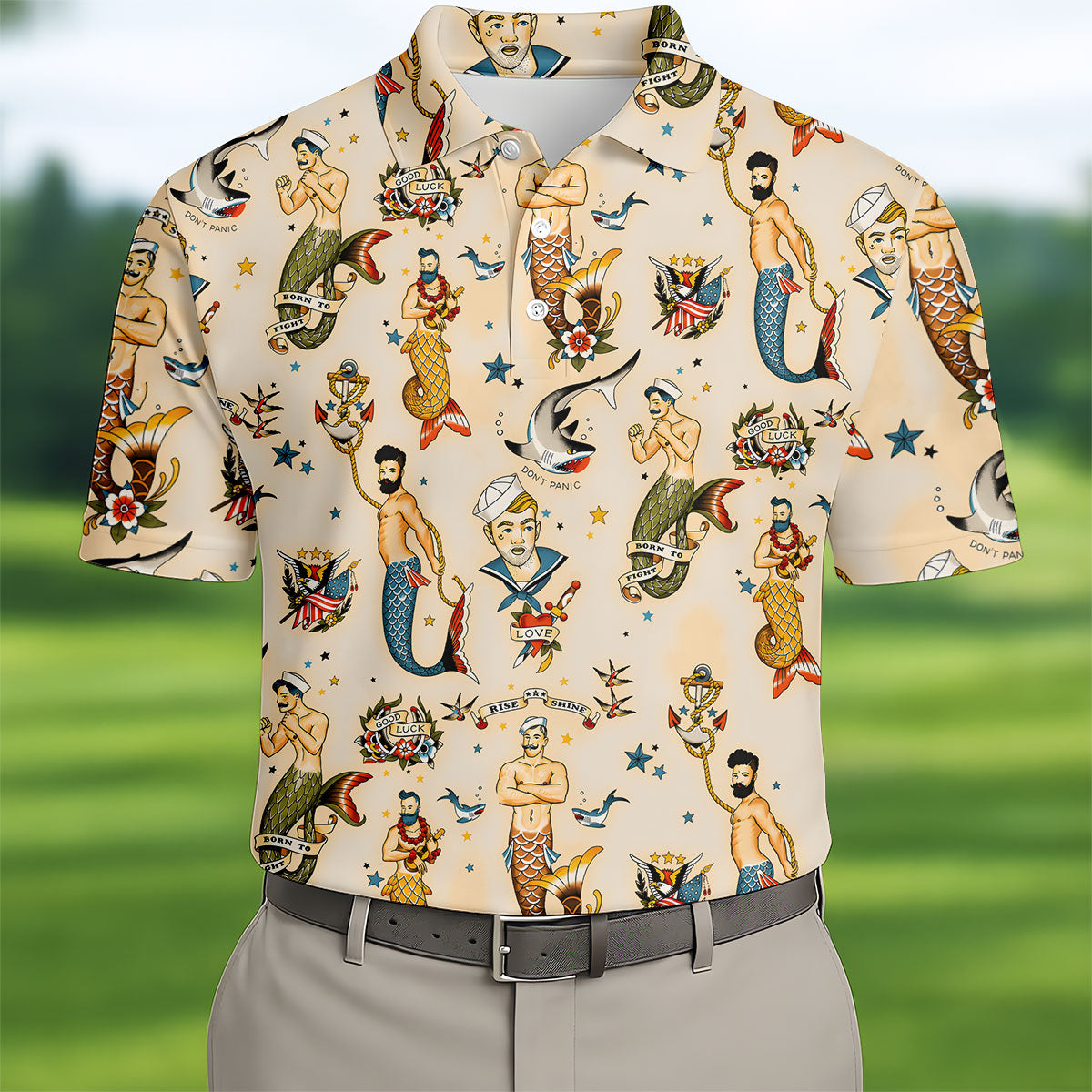 Mermen Rise And Shine Men's Funny Golf Shirts, Gay Pride Month Celebrate Golf Shirts For Men