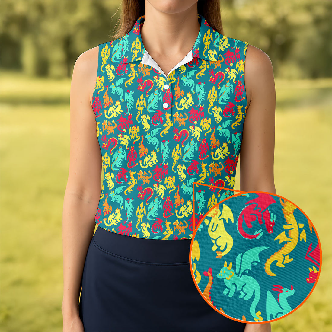 Cartoon Dragons Colorful Golf Shirt, Cute Golf Outfit, Women's Polo Shirt, Ladies Golf Shirts