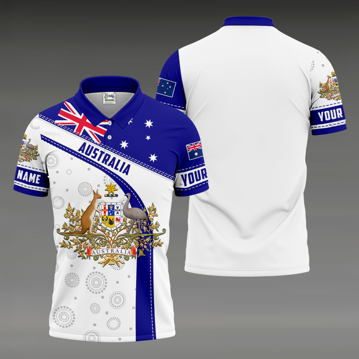 Australian Coat Of Arms Golf Tops For Men, Australia Flag Print Polo Shirt Men