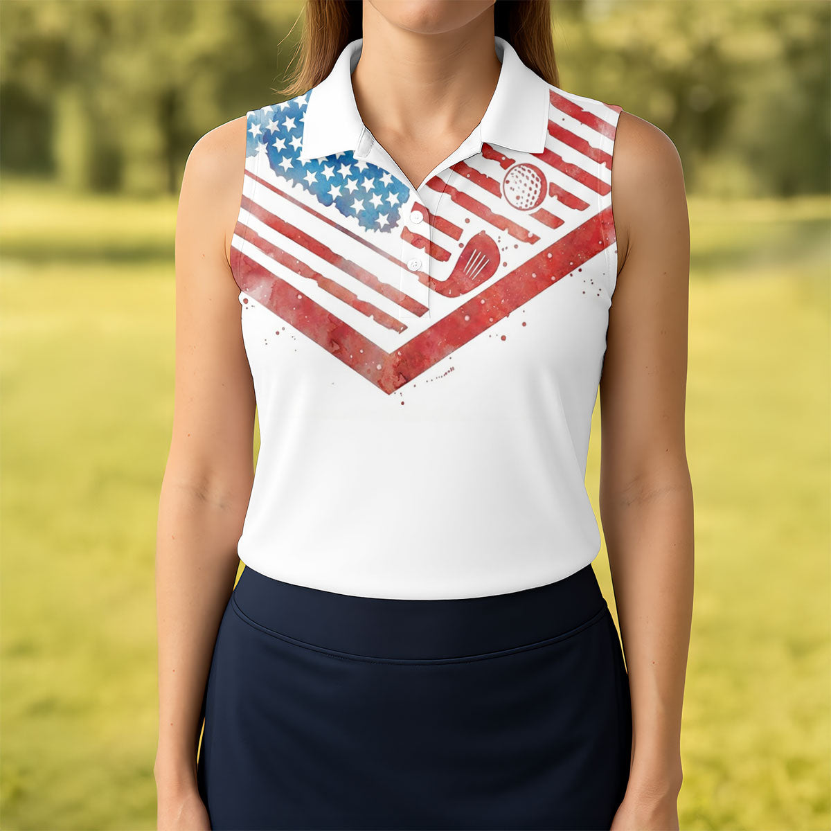 Vintage American Flag Golf Polo Shirt, Ladies Golf Shirts, Golf Polo For Women