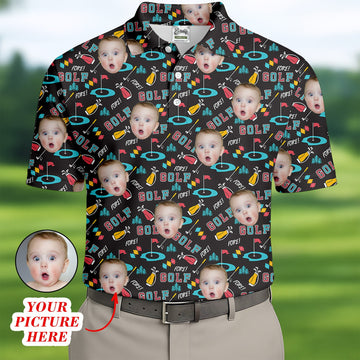 Custom Shirts With Faces, Funny Golf Polo ShirtGifts For The Golfing Dad, Golf Gift For Dad