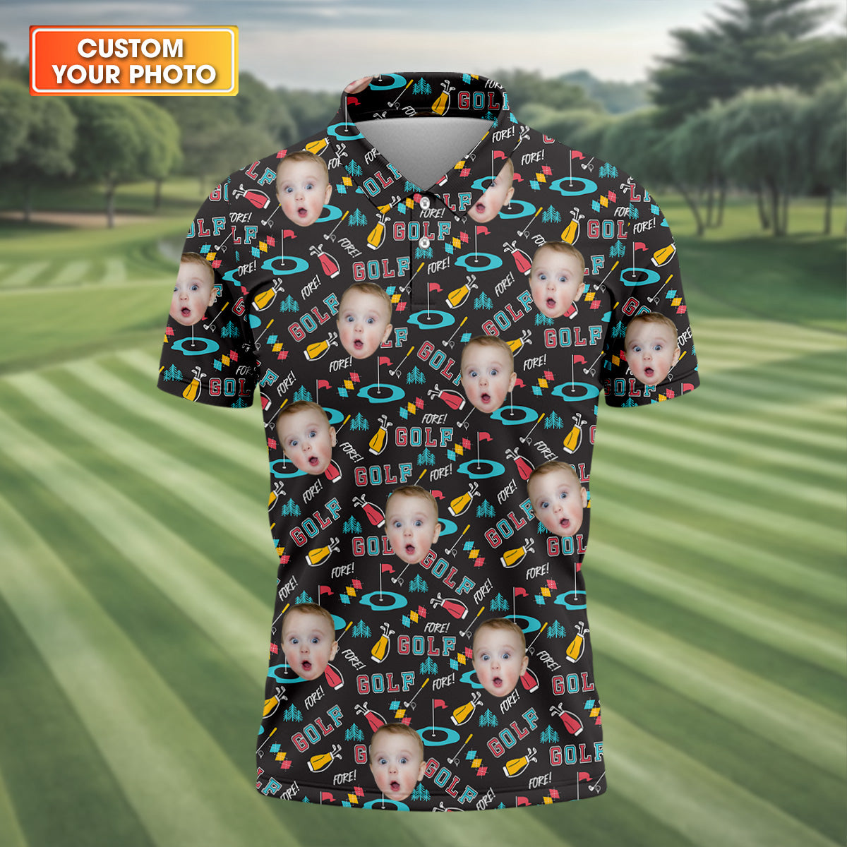 Custom Shirts With Faces, Funny Golf Polo ShirtGifts For The Golfing Dad, Golf Gift For Dad
