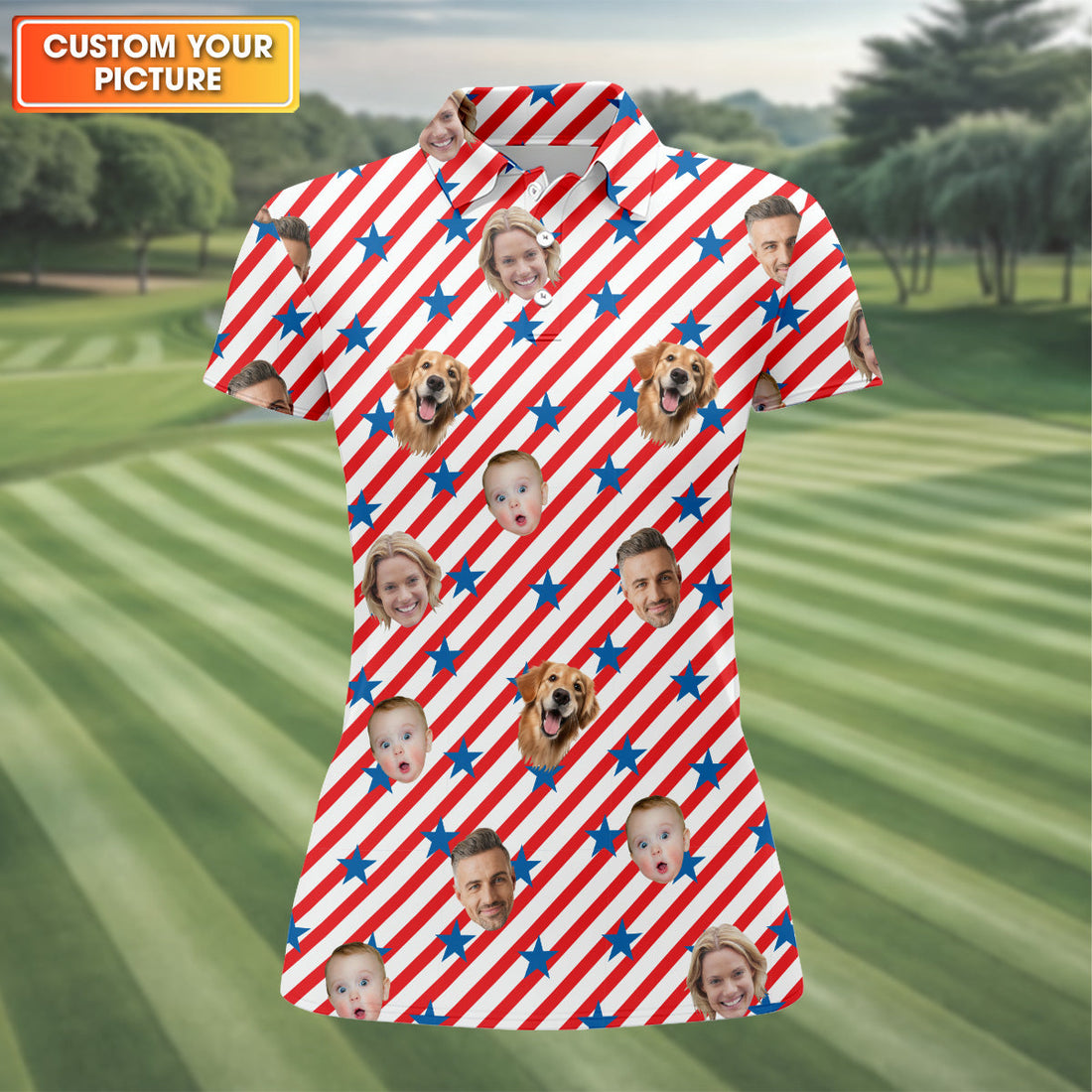 Custom Face Shirt, Personalized Dog Shirts, Long Sleeve Golf Shirts, Golf Tops For Women, Family Portrait Golf Shirt