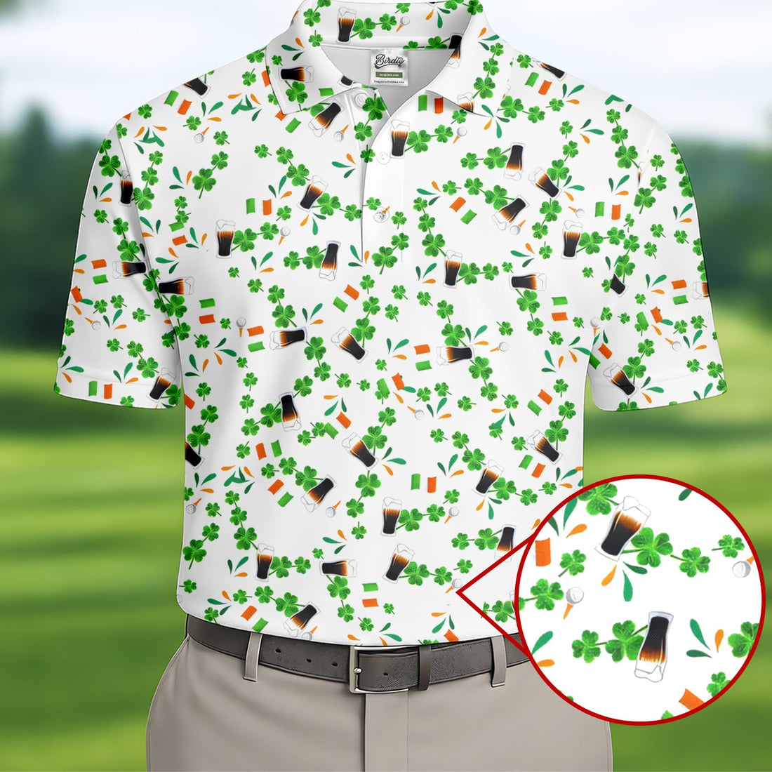 Dark Stout Beer St Patrick's Day Shamrocks White Golf Shirt, Polo ShirtFor Men, Golf Shirts For Men