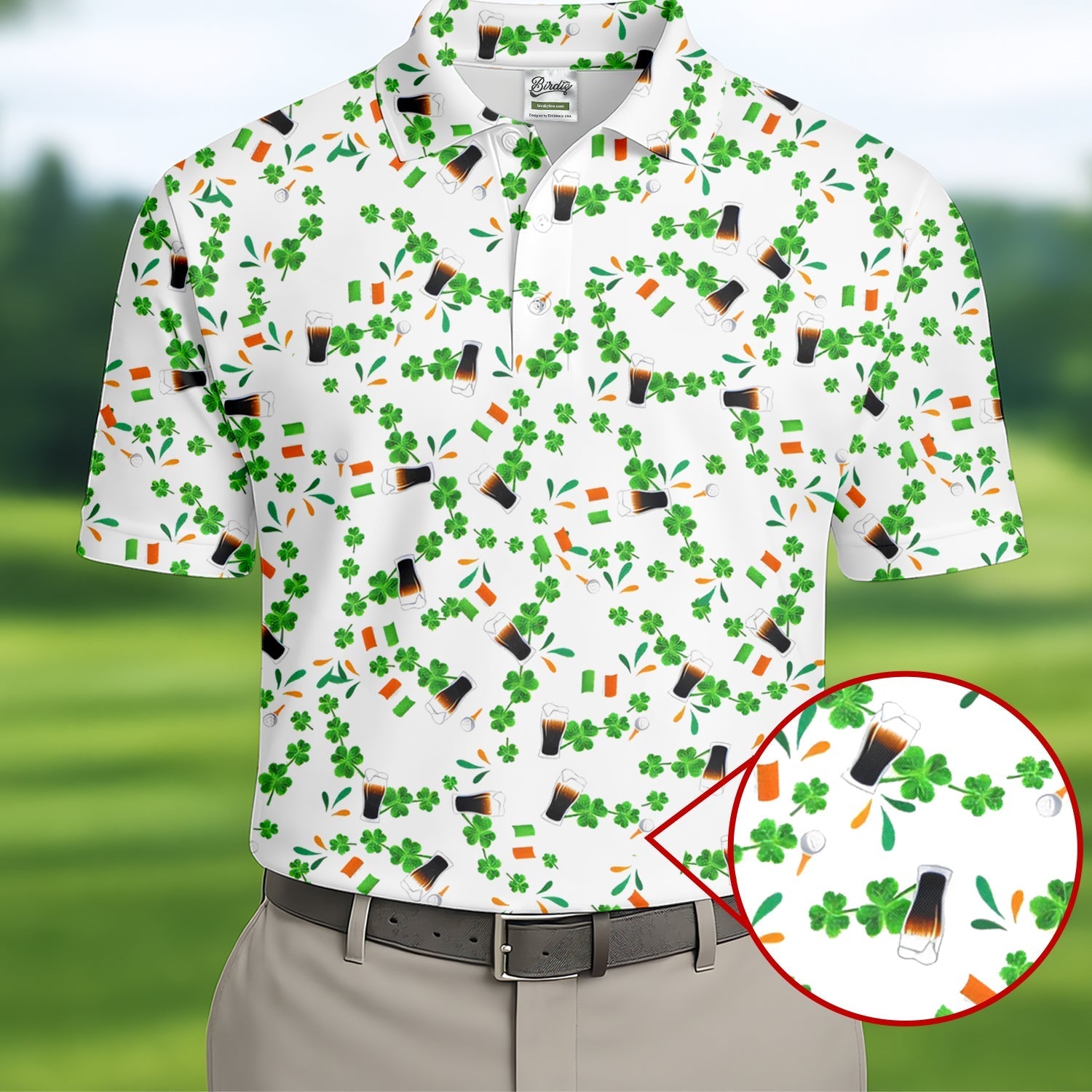 Dark Stout Beer St Patrick's Day Shamrocks White Golf Shirt, Polo ShirtFor Men, Golf Shirts For Men