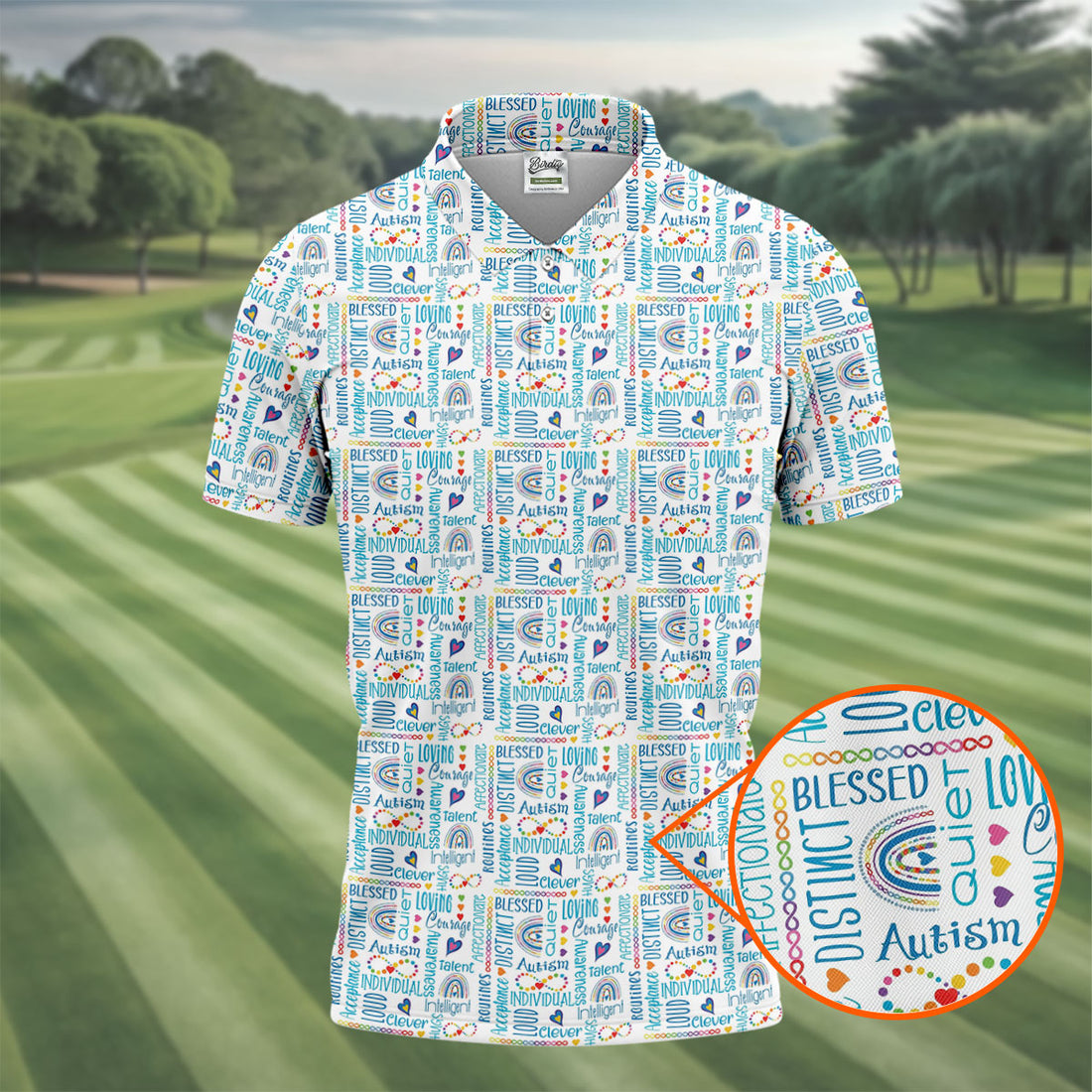 Autism Awareness Rainbow Heart Infinity Symbol Blue And White Men's Golf Shirt, Polo ShirtFor Men