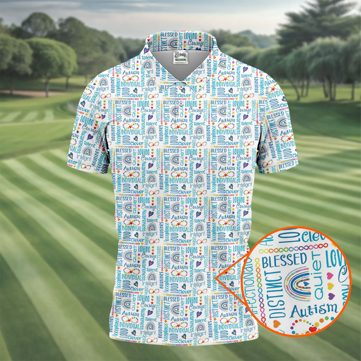 Autism Awareness Rainbow Heart Infinity Symbol Blue And White Men's Golf Shirt, Polo ShirtFor Men