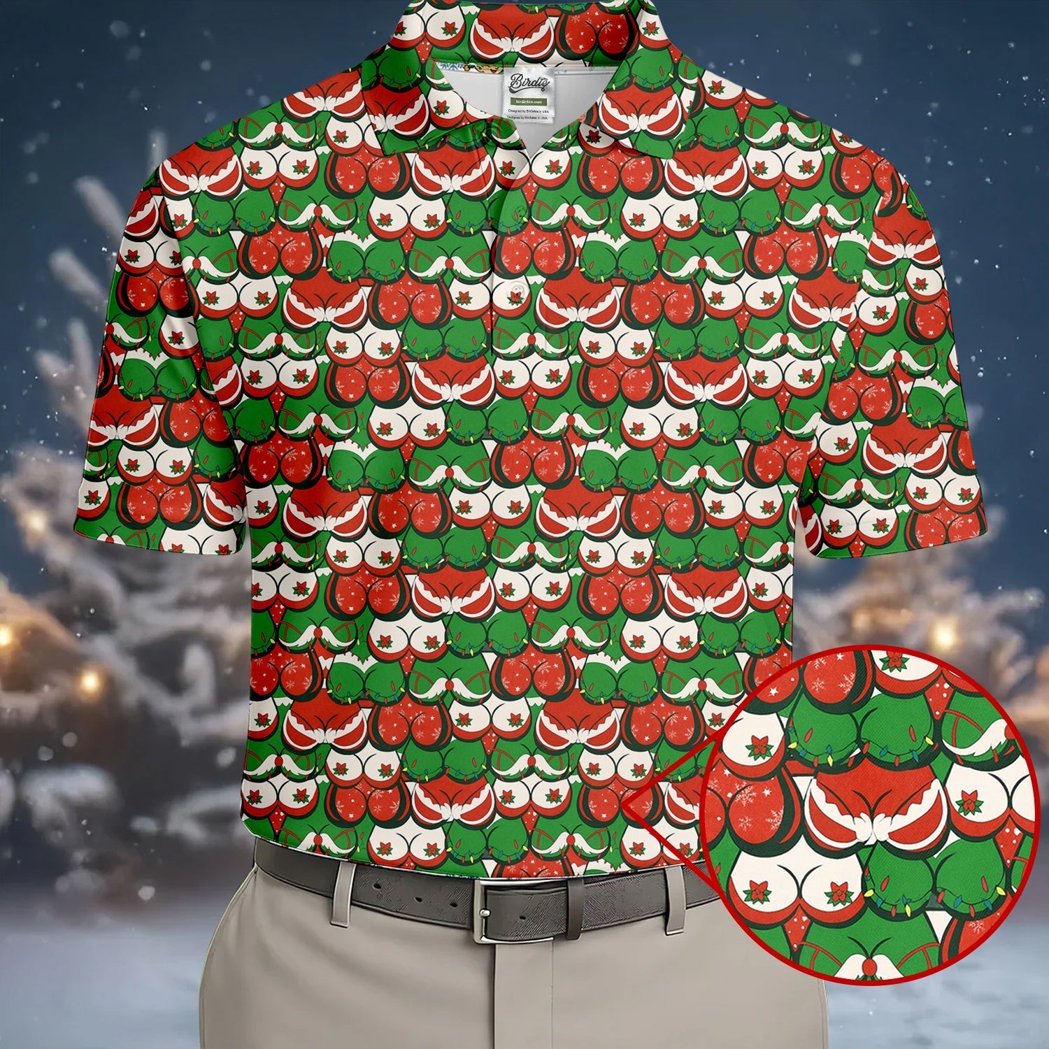 Funny Christmas Red And Green Men's Golf Polo Shirtristmas Golf Shirt, Cute Golf Outfit, Golf Gift For Men