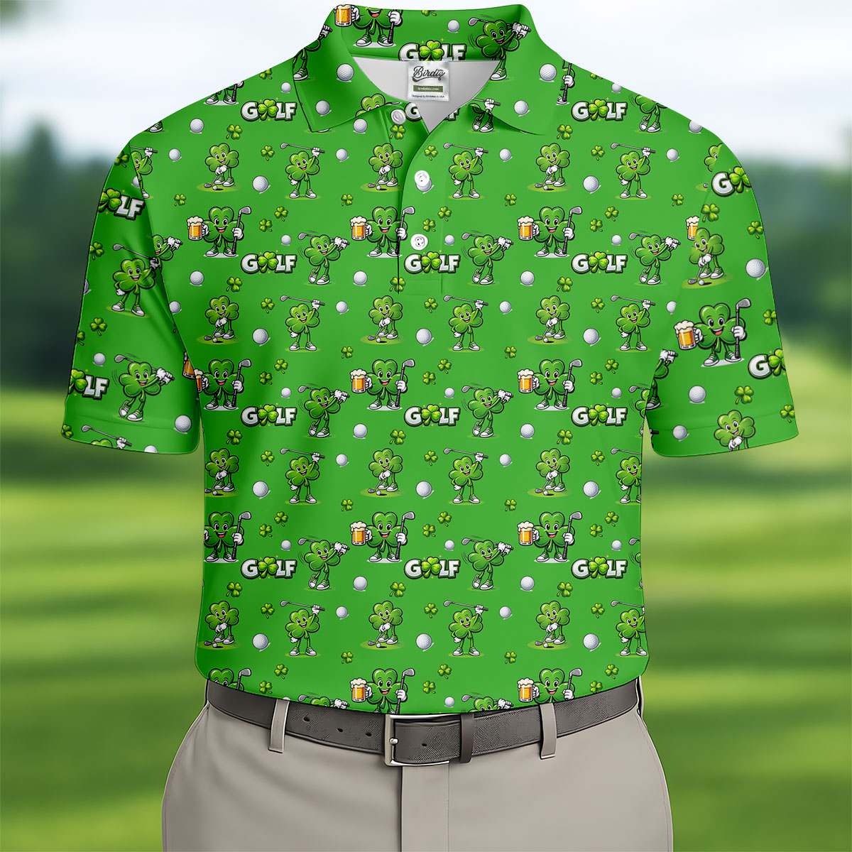 Three Leaf Clover Golf And Beer St Patrick's Day Green Golf Shirt, Fun Golf Shirts For Men, Polo ShirtFor Men