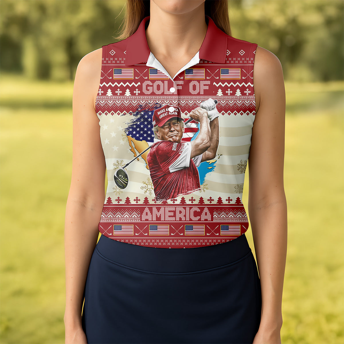Trump Golf Of America Christmas Golf Shirt Ladies Pink Golf Shirt, Womens Golf Polo Shirt Womens Golf Tops