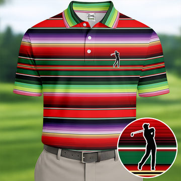 Colorful Stripes Sarape Pattern Cinco De Mayo Celebration Fiesta Themed Golf Shirts For Men