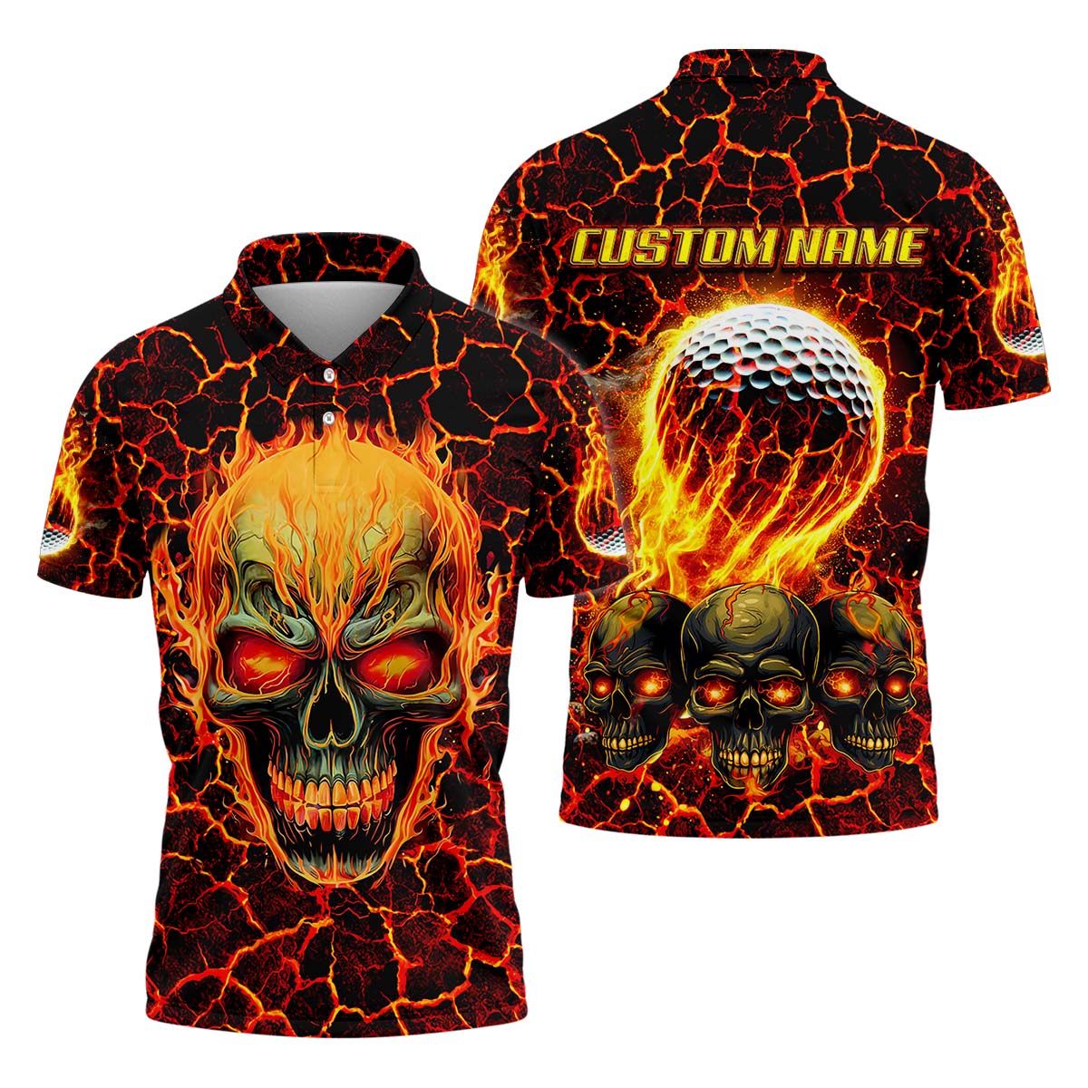 Custom Flaming Skull Men's Golf Polo Shirtunny Golf Shirt, Gift For Golfers
