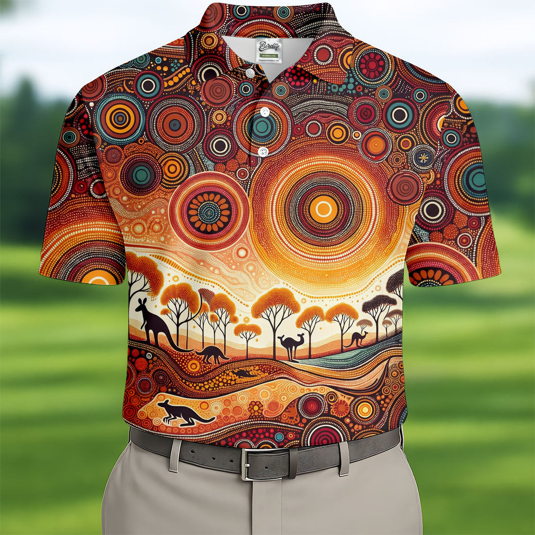 Australian Aboriginal Colourful Art Golf Tops For Men, Australia Kangaroo Polo Shirtor Men