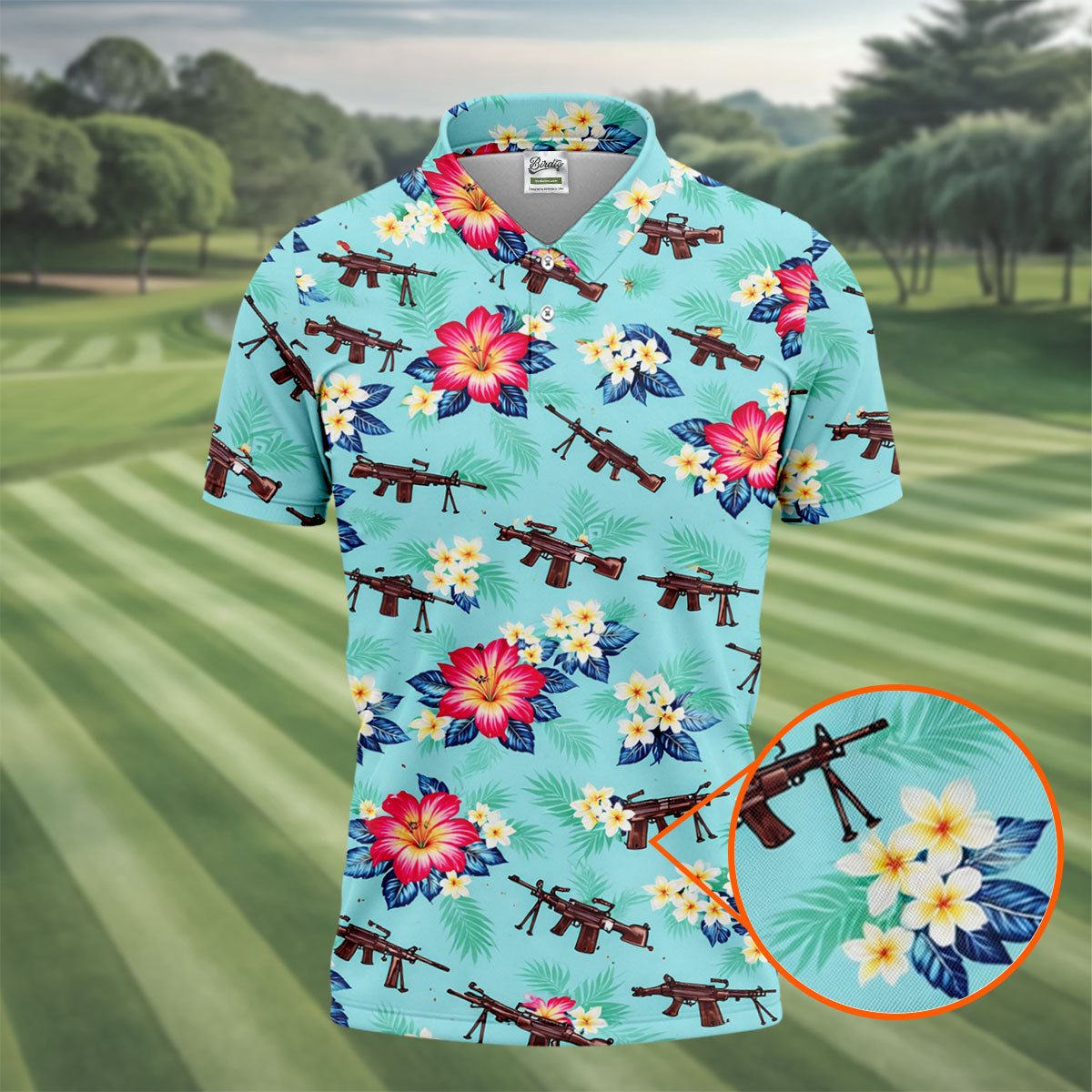 Floral Pattern Army Theme Hawaiian Golf Shirt, Men's Golf Polo ShirtShirts For Men