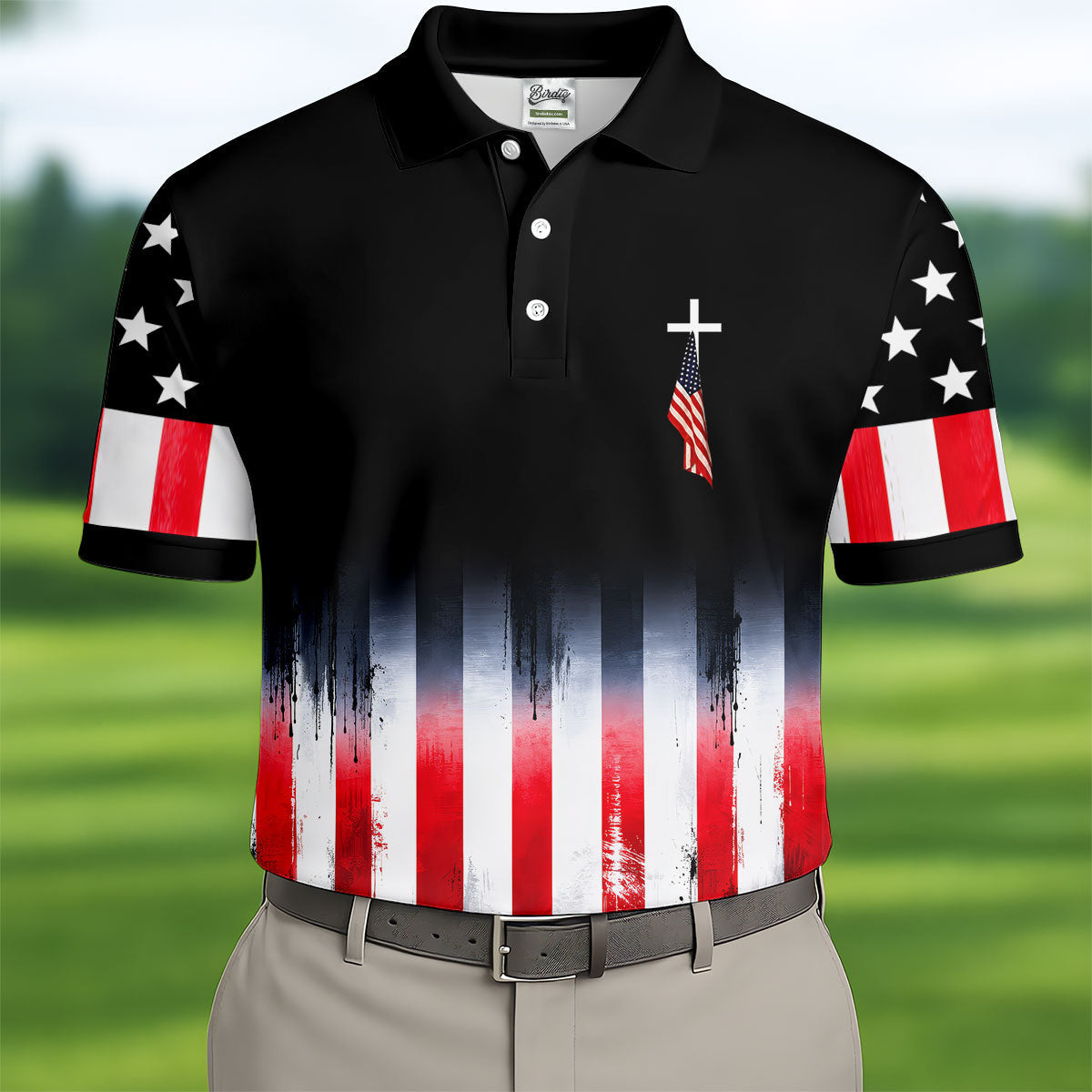 250 Years Of Blessing Faith Cross American Flag Golf Shirt, Patriotic 4th Of July Golf Shirts For Men