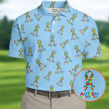 Autism Awareness Colors Autism Ribbon Blue Golf Shirt, Golf Tops For Men, Golf Shirts For Men