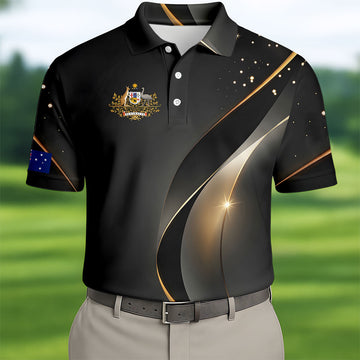 Australian Coat Of Arms Black And Gold Gradient Golf Tops For Men, Polo ShirtFor Men