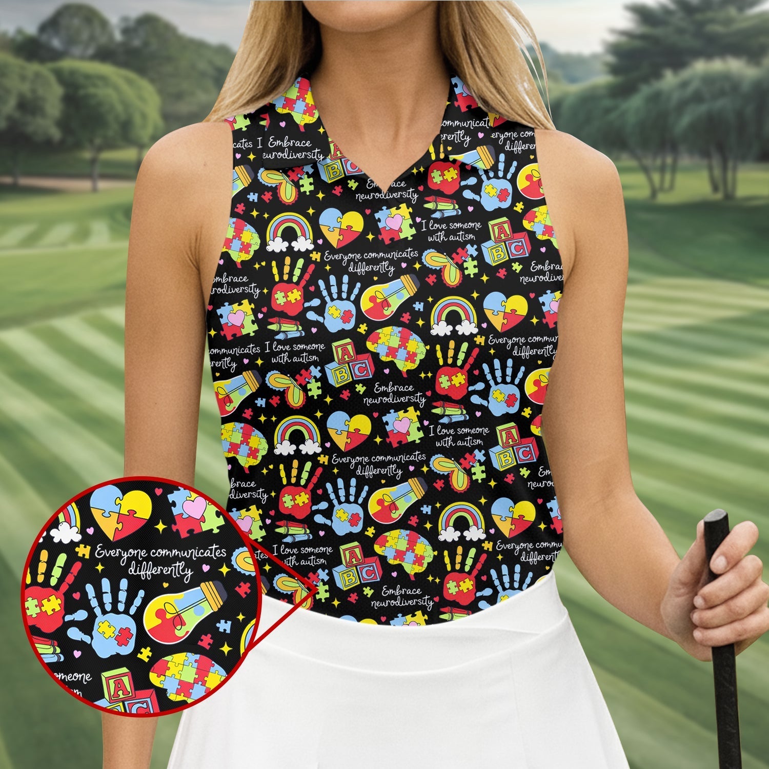 I Love Someone With Autism Black Golf Shirt, Autism Awareness Color Ladies Golf Shirts, Ladies Golf Polos