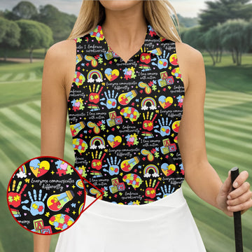 I Love Someone With Autism Black Golf Shirt, Autism Awareness Color Ladies Golf Shirts, Ladies Golf Polos