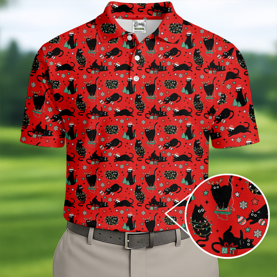 Xmas Black Cat Red Golf Shirt, Polo ShirtFor Men, Christmas Golf Shirt, Golf Gift For Men, Christmas Golf Gift