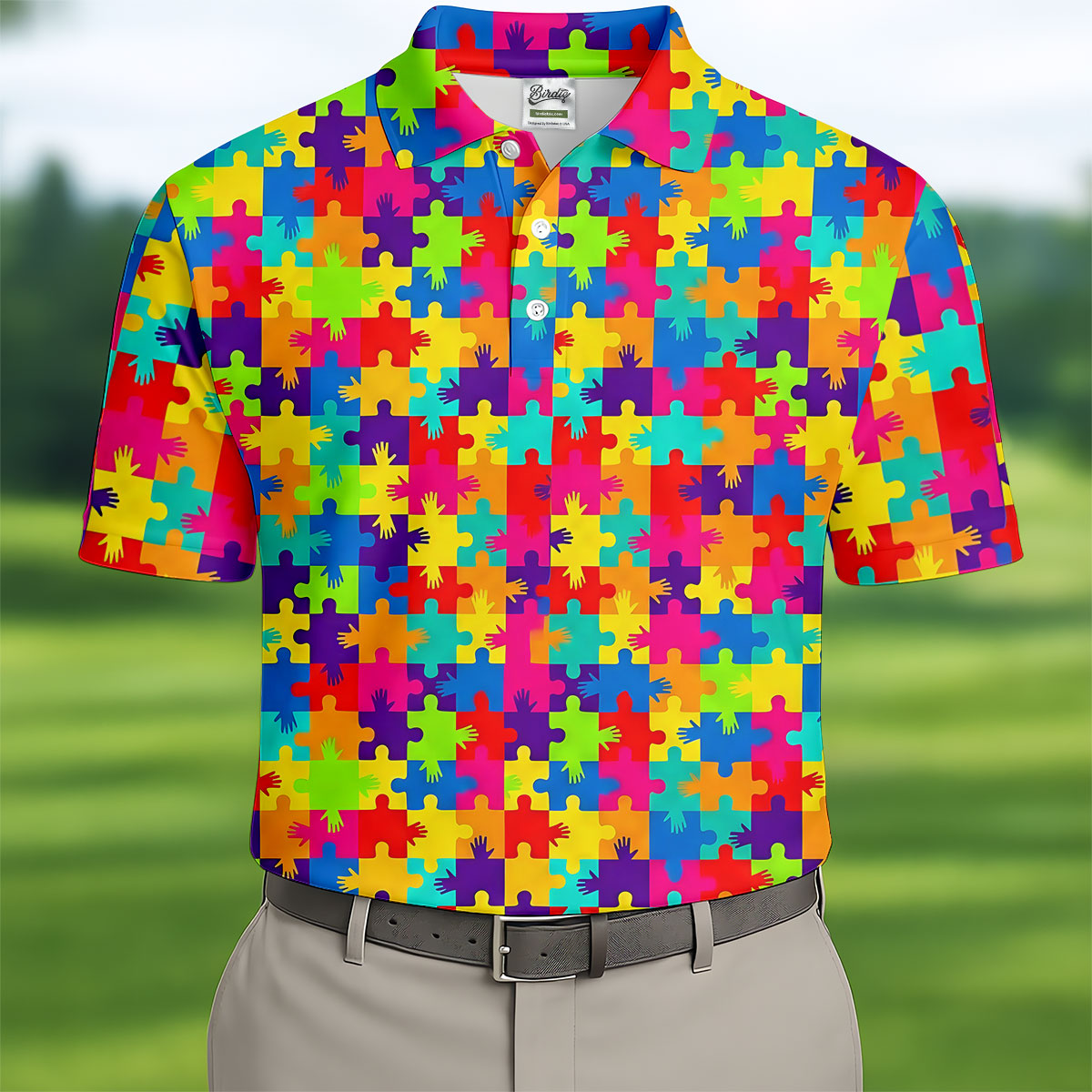 Colorful Handprints Autism Awareness Puzzle Golf Tops For Men, Polo Shirt Men, Golf Shirts For Men