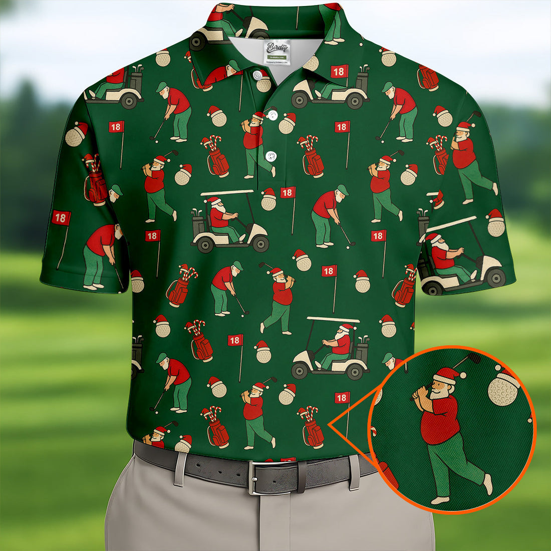 Golfing Santa Green Christmas Golf Tops For Men, Men's Funny Golf Shirts, Christmas Golf Shirt