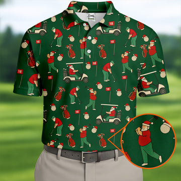 Golfing Santa Green Christmas Golf Tops For Men, Men's Funny Golf Shirts, Christmas Golf Shirt