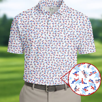 Funny Stick Figure Naughty Couple Red White Blue Polo ShirtFor Men, 250th Anniversary Golf Shirts For Men