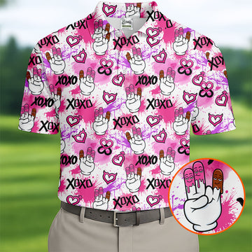 Chocolate Fingers Adult Humor XOXO Pink Splatter Fun Golf Shirts For Men, Valentines Golf Gift, Polo ShirtFor Men