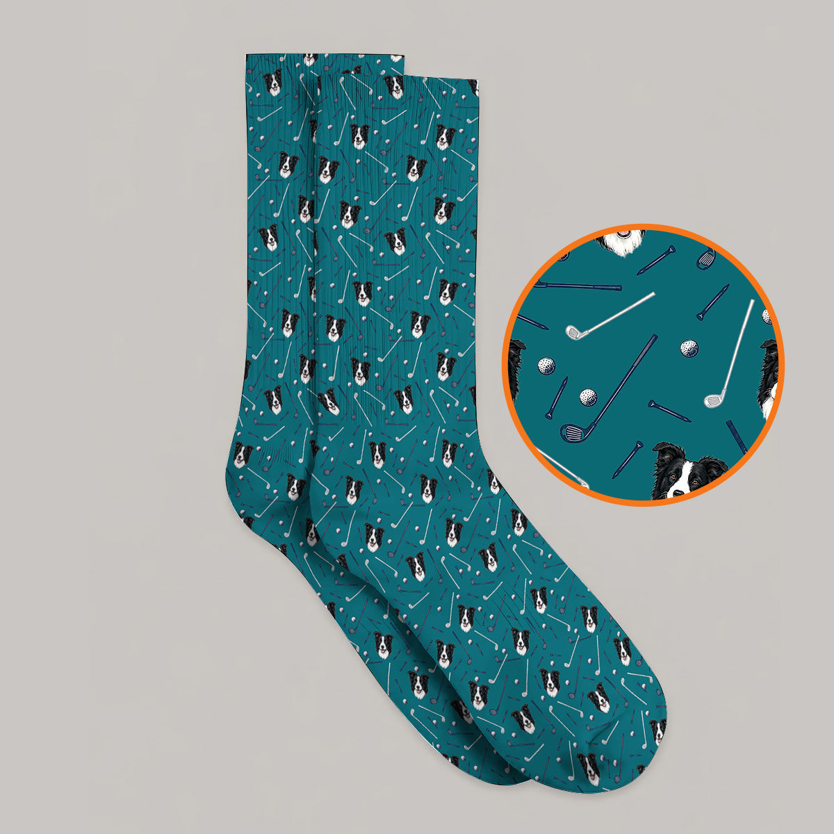 Funny Border Collie Golf Socks, Border Collie Pattern Golf Sock for Dog Lovers, Golf Gift for Golfer