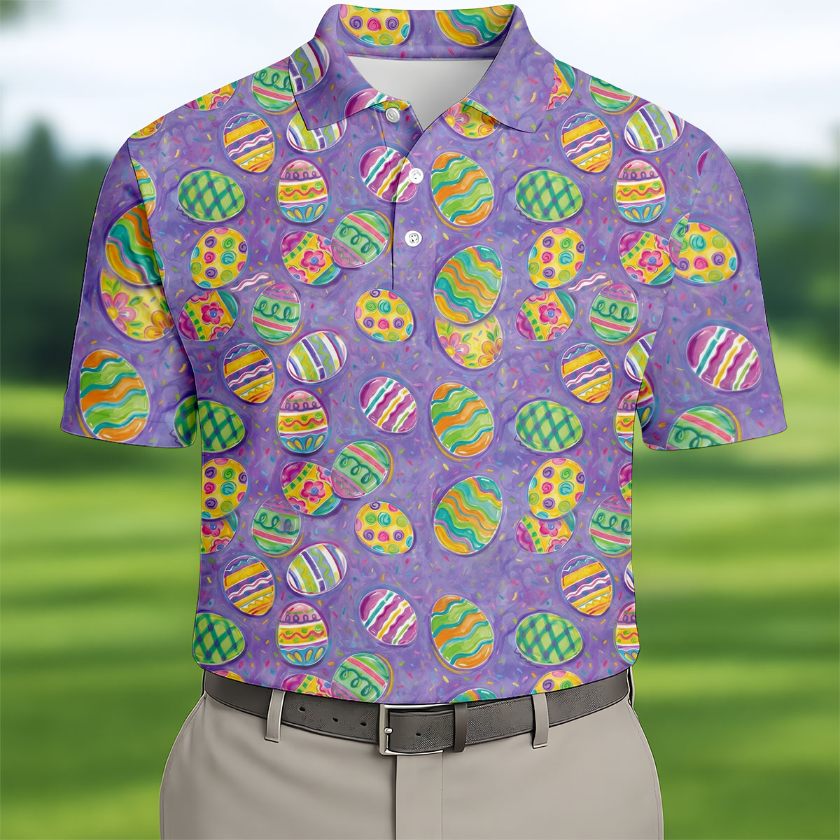 Colorful Painted Easter Eggs Golf Shirts For Men, Cute Golf Outfit, Polo ShirtFor Men