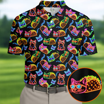Neon Cats Tropical Vibe Golf Tops For Men, Cute Golf Outfit, Golf Shirts For Men, Polo ShirtFor Men