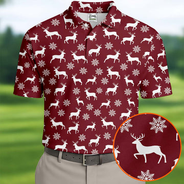 Reindeer Christmas Maroon Golf Shirt, Christmas Golf Shirt, Polo ShirtFor Men, Golf Shirts For Men