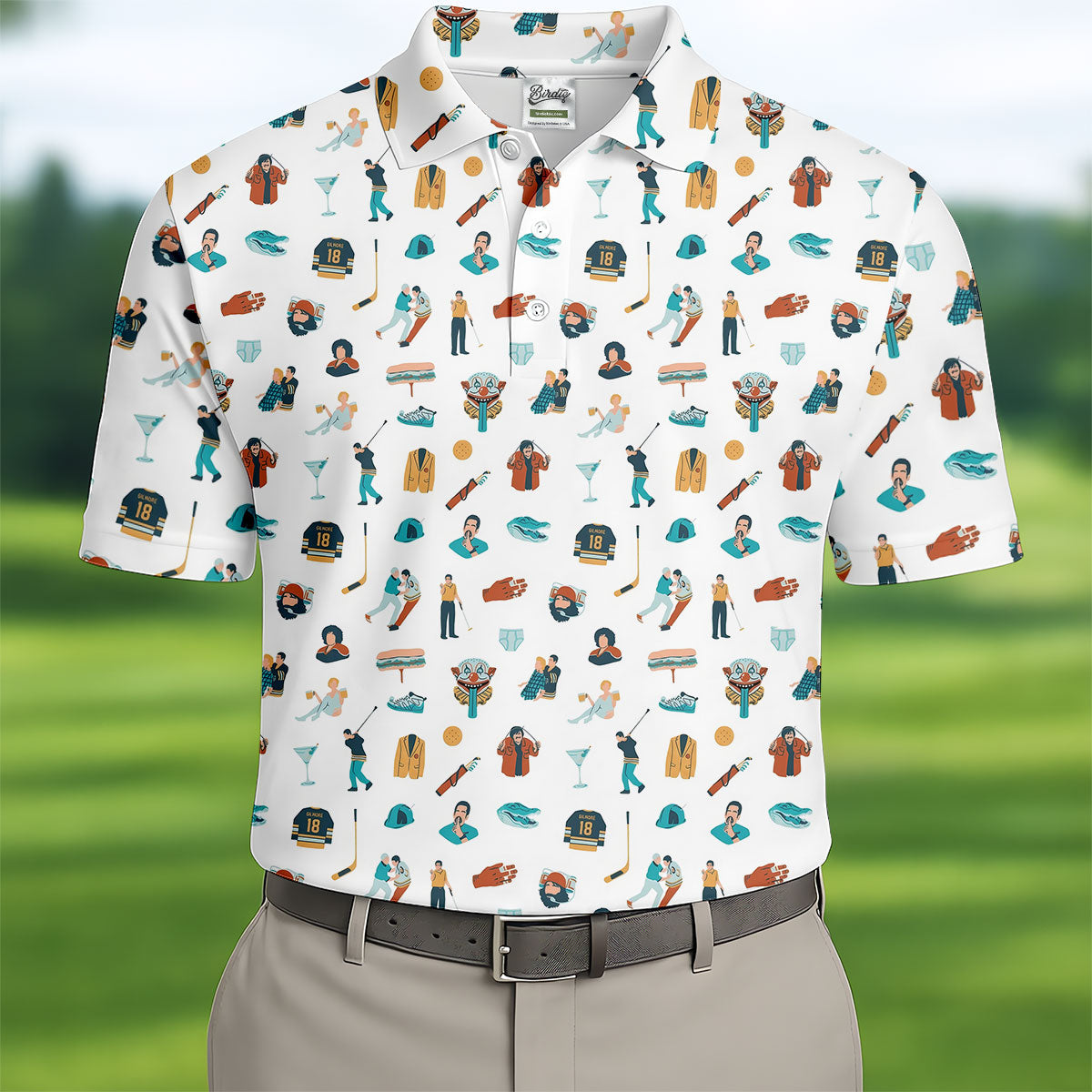 30th Anniversary Sport Movie Character White Golf Shirt, Men's Funny Golf Shirts, Golf Shirts For Men