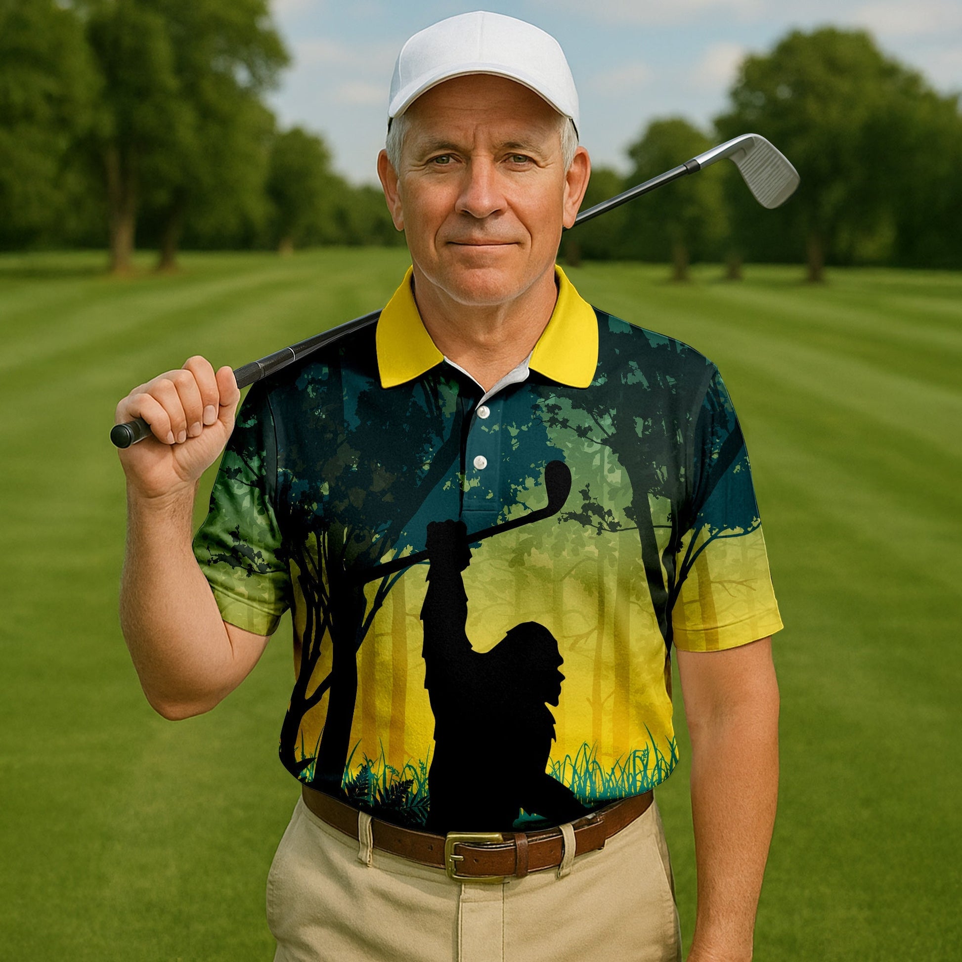 Bigfoot Men's Golf Polo ShirtGolfing Apparel, Mens Golf Gift, Funny Golf Shirt