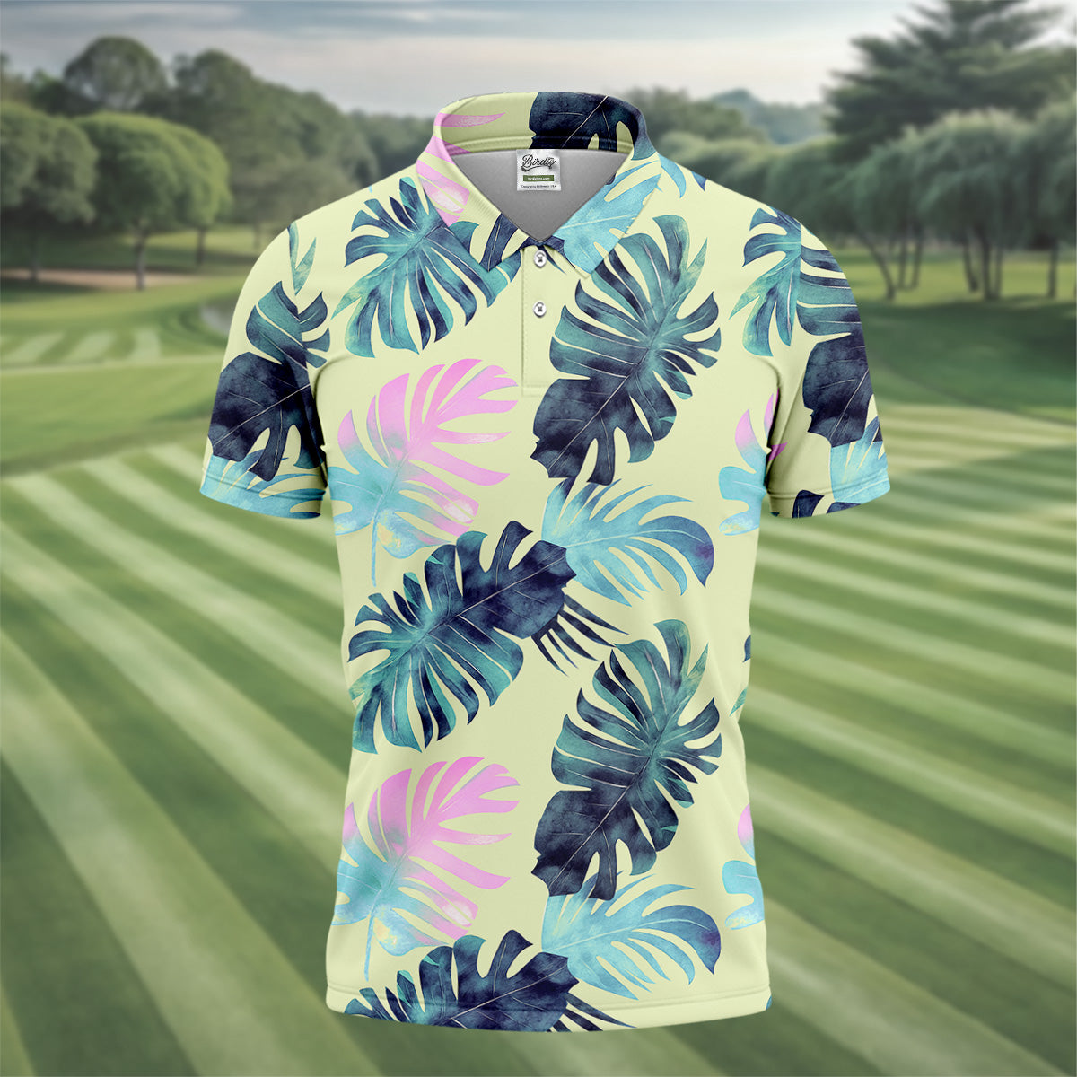 Tropical Palm Leaves Golf Tops For Men, Mens Golf Polo Shirt Unique Gift For Golfer, Golfing Apparel