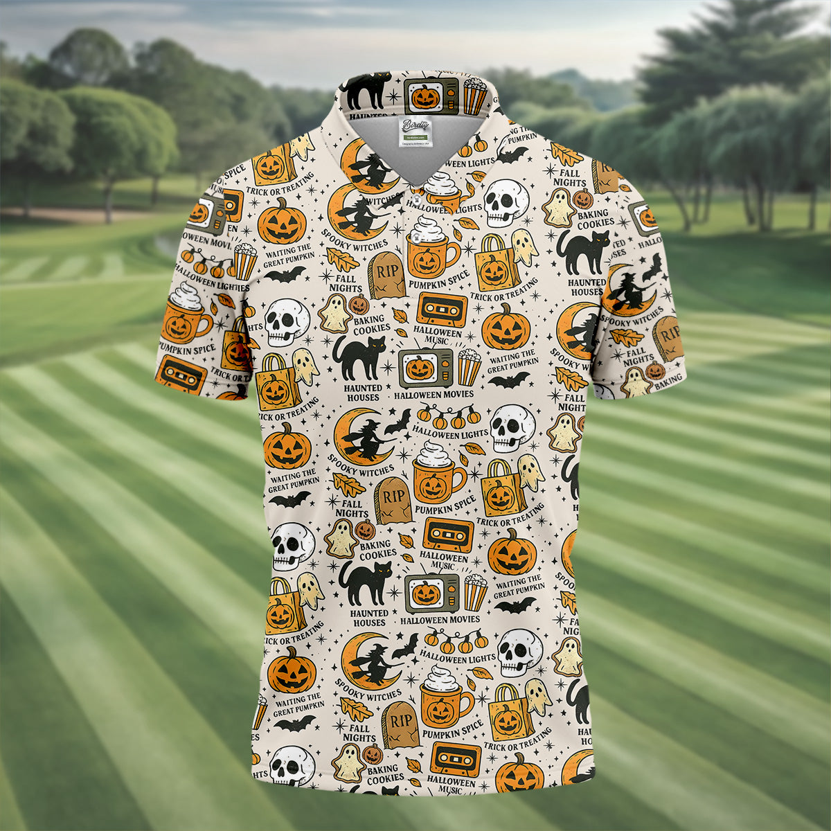 Spooky Witches, Spooky Cat, Cute Halloween T-Shirts, Mens Golf Polo Shirt Golfing Apparel