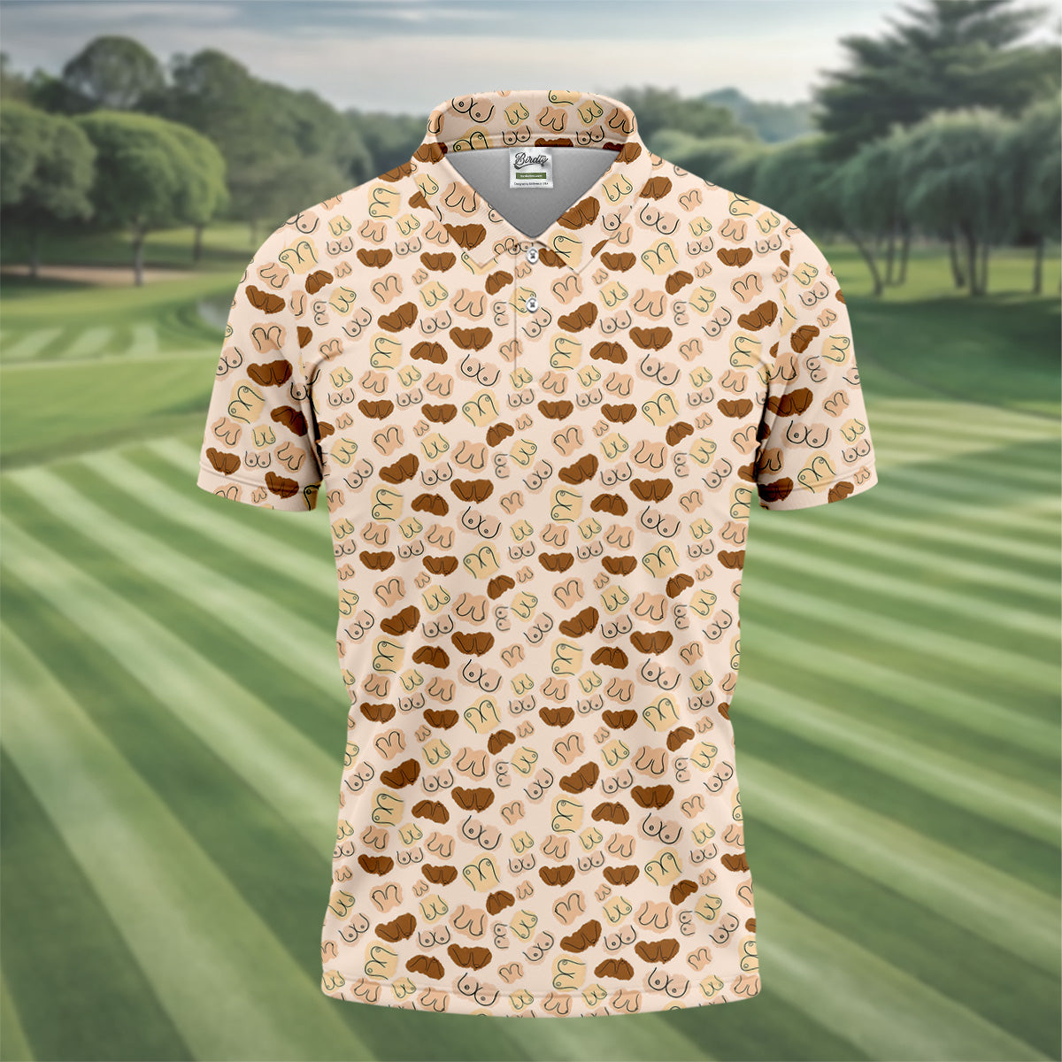 Beige Fun Men's Golf Polos, Cool Golf Polos, Mens Golf Polo Shirt Golf Gift For Men