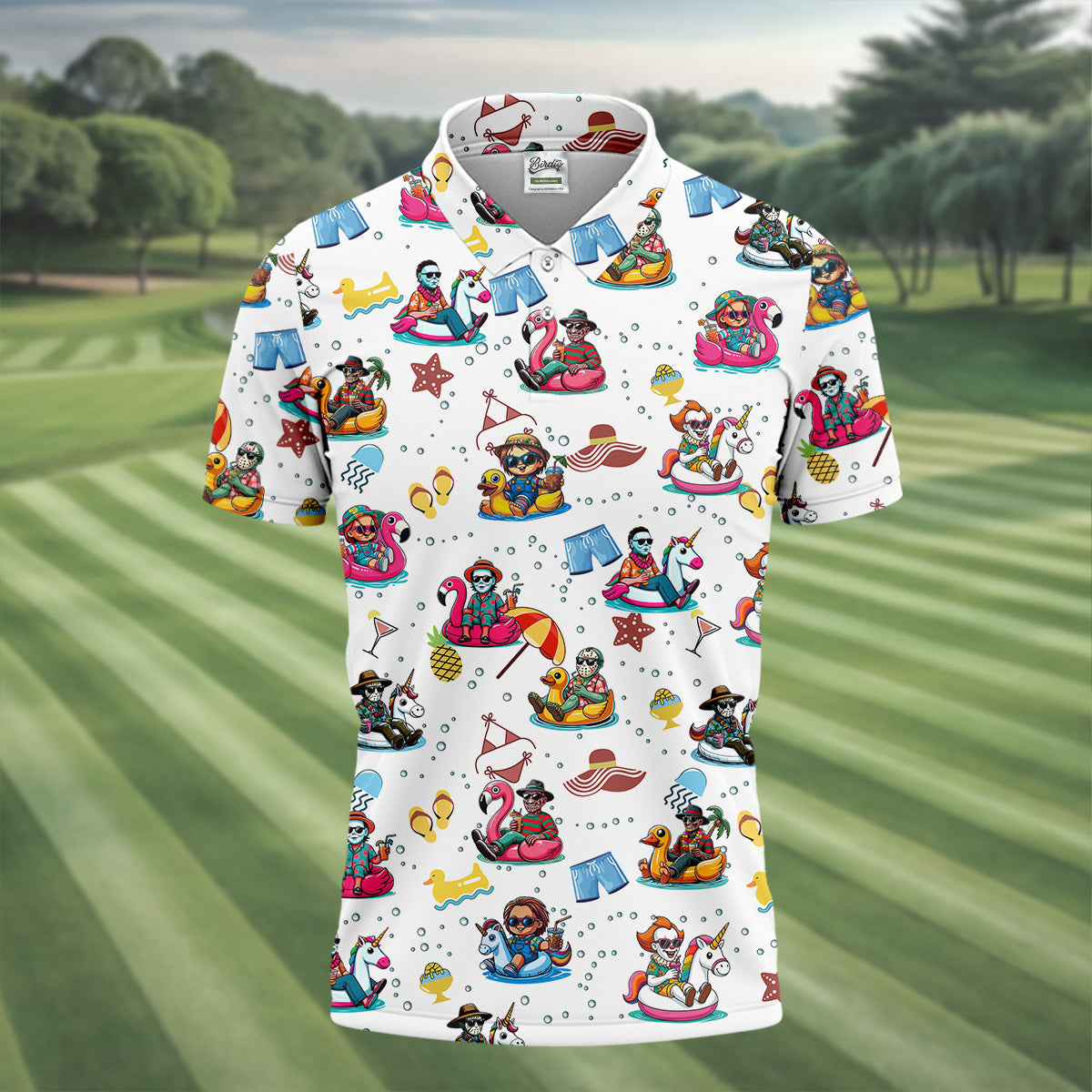 Halloween Summer Men's Polo ShirtHorror Character Shirt, Fun Golf Polos, Funny Halloween Shirt