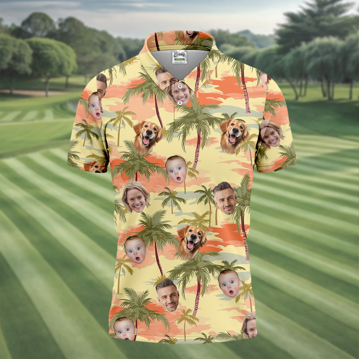 Yellow Sunset Hawaiian Shirt Face, Men Golf Polo, Matching Hawaiian Outfits, Long Sleeve Polo