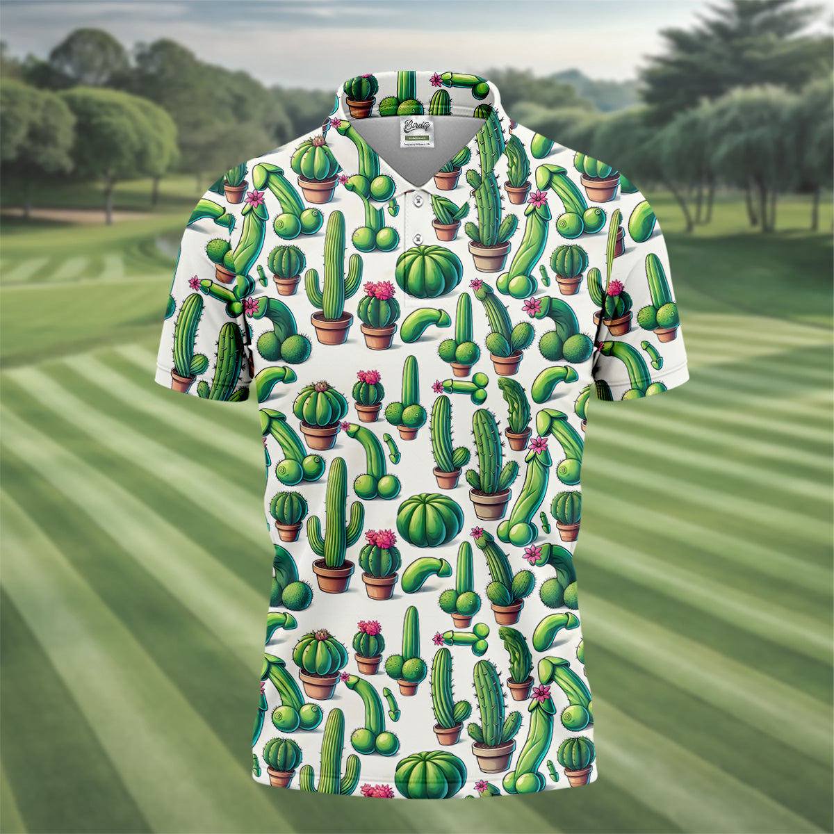 Adult Humor Funny Cactus Golf Tops For Men, Unique Gift For Golfer, Men's Golf Polo, Golfing Apparel