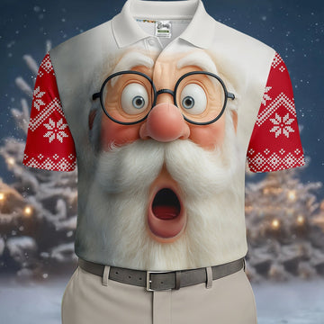 Surprised Funny Santa Claus Face Men's Golf Polo Shirtistmas Golf Shirt, Golf Gift For Men