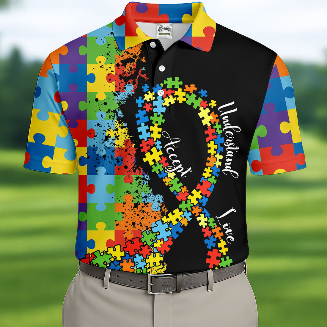 Accept Love Understand Autism Awareness Colors Autism Ribbon Golf Tops For Men, Golf Shirts For Men