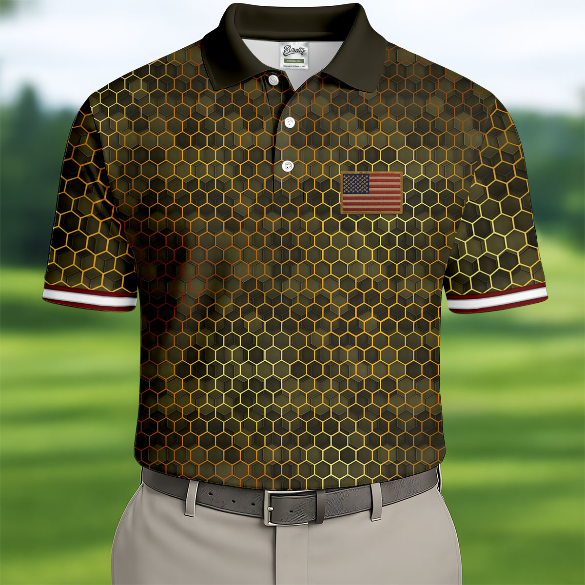 Hexagonal Camo Patriotic 4th Of July Golf Shirt, 250 Years Polo Shirtor Men