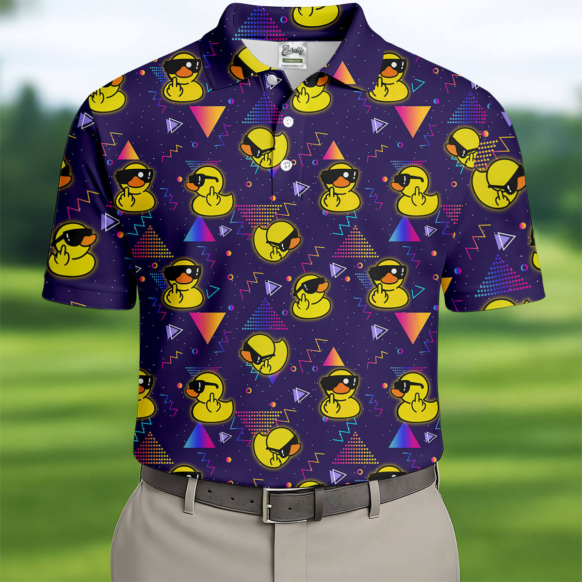 Funny Yellow Duck Sunglasses Golf Shirt, Men's Golf Shirt, Cute Golf Outfit, Polo Shirts For Men