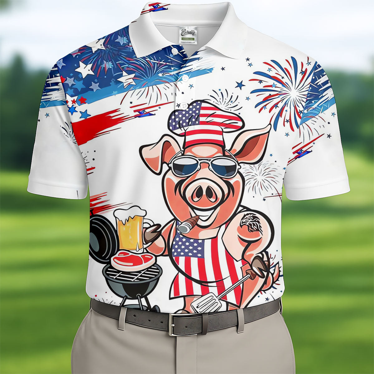 Patriotic American Flag Funny BBQ 250th Anniversary Polo Shirt Men, Golf Shirts For Men