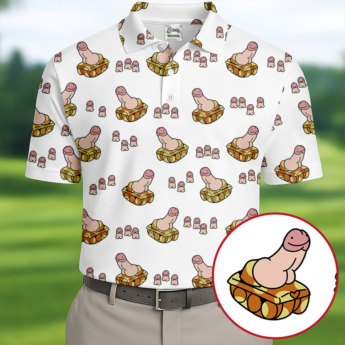 White Funny Adult Novelty Tank Pattern Golf Shirt, Golf Shirts For Men, Printed Golf Shirts