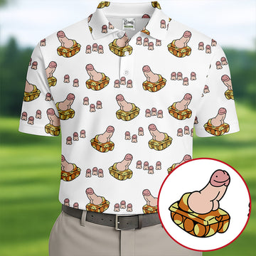 White Funny Adult Novelty Tank Pattern Golf Shirt, Golf Shirts For Men, Printed Golf Shirts