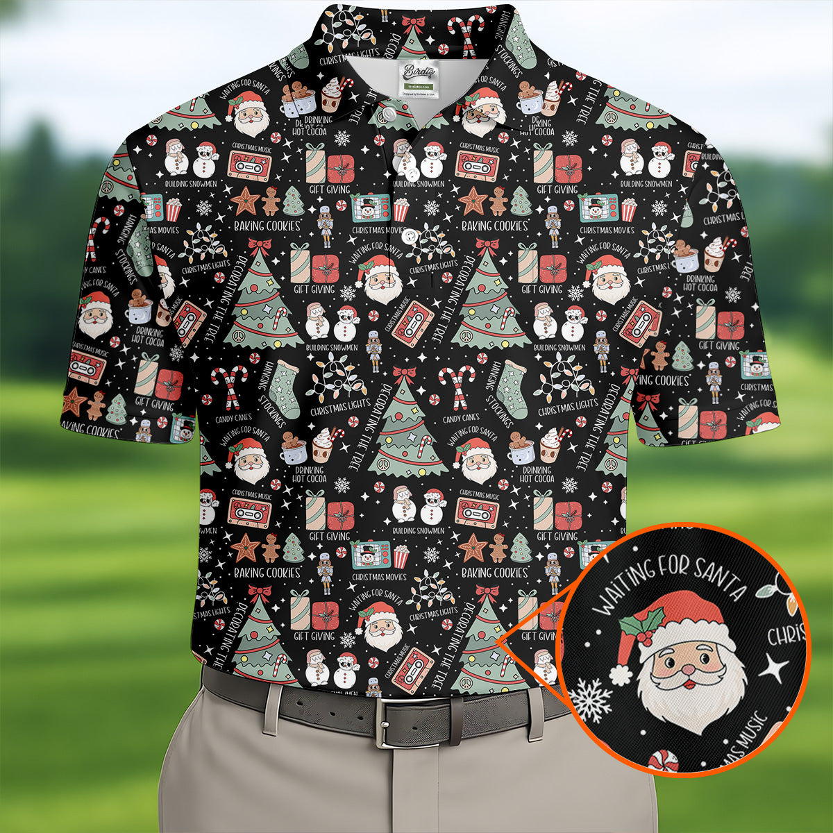 Cute Santa Claus Gift Black Men's Golf Polo Shirtistmas Golf Shirt, Polo Shirtor Men
