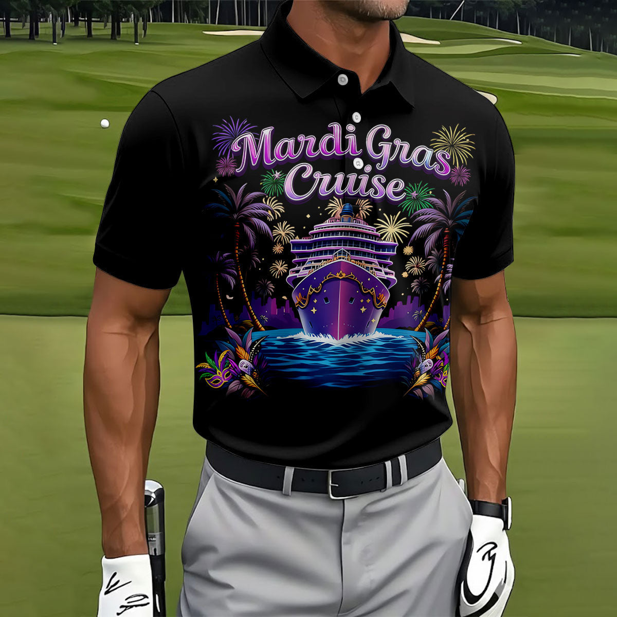 Mardi Gras Cruise Festive Theme Golf Tops For Men, Polo ShirtFor Men, Golf Shirts For Men